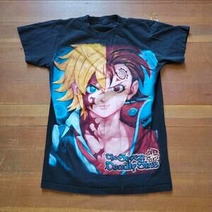 Vtg Y2k THE SEVEN DEADLY SINS All Over Print Anime Manga Show Tee Shirt S